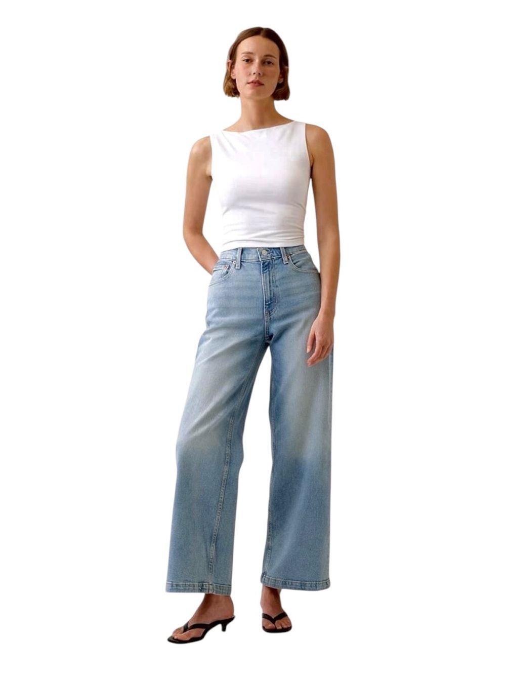 GAP High Rise Stride Wide-Leg Ankle Jeans Women's 34 Light Indigo